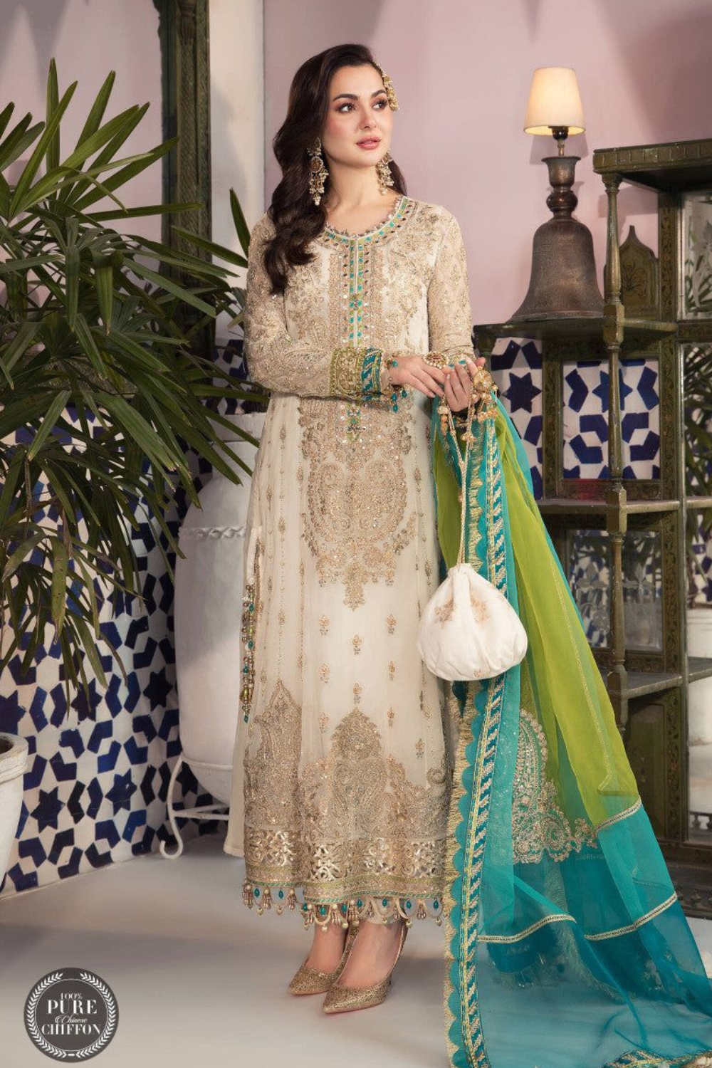 EMBROIDERED 3PC SILK  DRESS WITH CHIFFON EMBROIDERED DUPATTA  IR5026