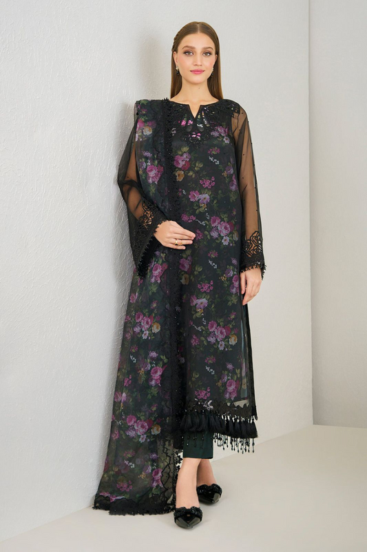 EMBROIDERED 3PC SILK  DRESS WITH CHIFFON EMBROIDERED DUPATTA  IR5030