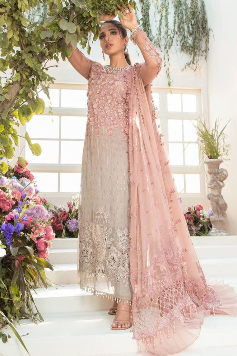 EMBROIDERED 3PC SILK  DRESS WITH CHIFFON EMBROIDERED DUPATTA  IR5003