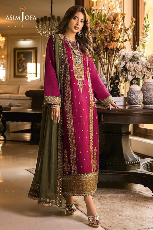 EMBROIDERED 3PC SILK  DRESS WITH CHIFFON EMBROIDERED DUPATTA  IR5004