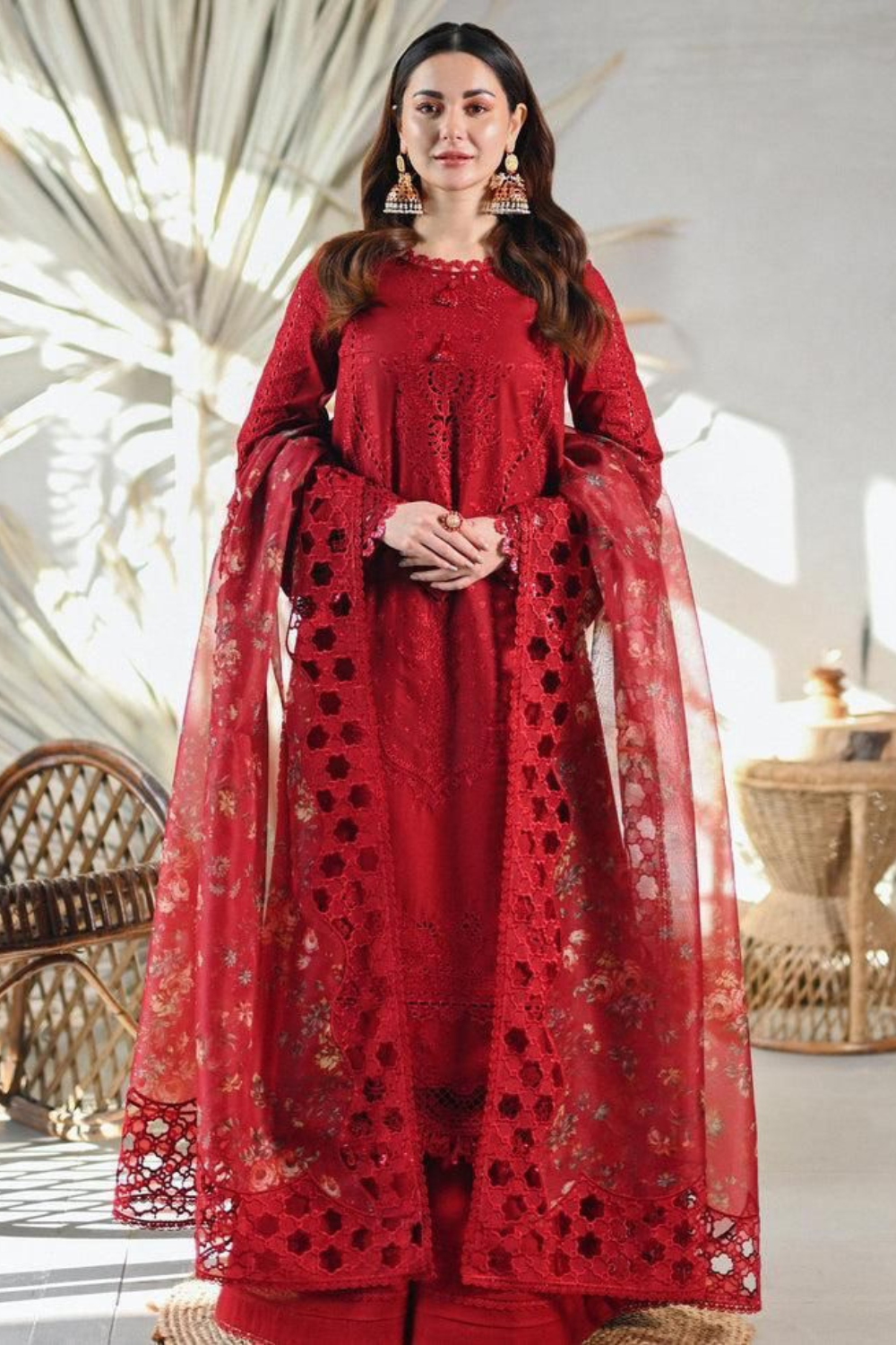 EMBROIDERED 3PC SILK  DRESS WITH CHIFFON EMBROIDERED DUPATTA  IR5006