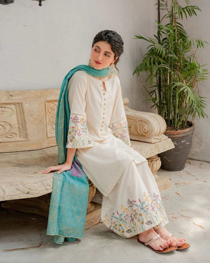 3PC Embroidered with Print Duppata SM-223