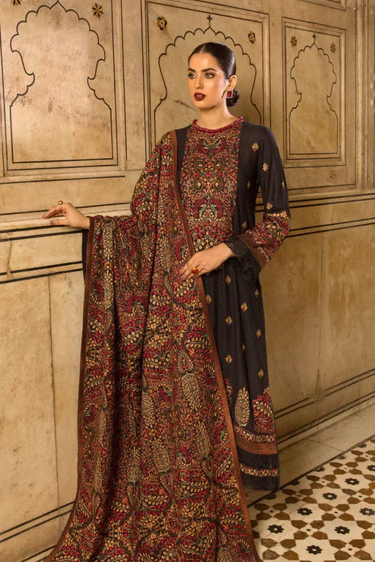 BAREEZE 3PC DHANAK EMBROIDERED SHIRT WITH DHANAK SHAWL AND TROUSER DN-2038