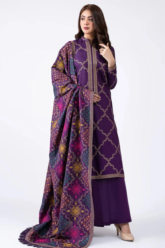 PHULKARI 3PC DHANAK EMBROIDERED SHIRT WITH DHANAK SHAWL AND TROUSER DN-2024