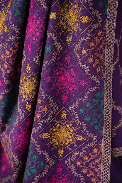 PHULKARI 3PC DHANAK EMBROIDERED SHIRT WITH DHANAK SHAWL AND TROUSER DN-2024