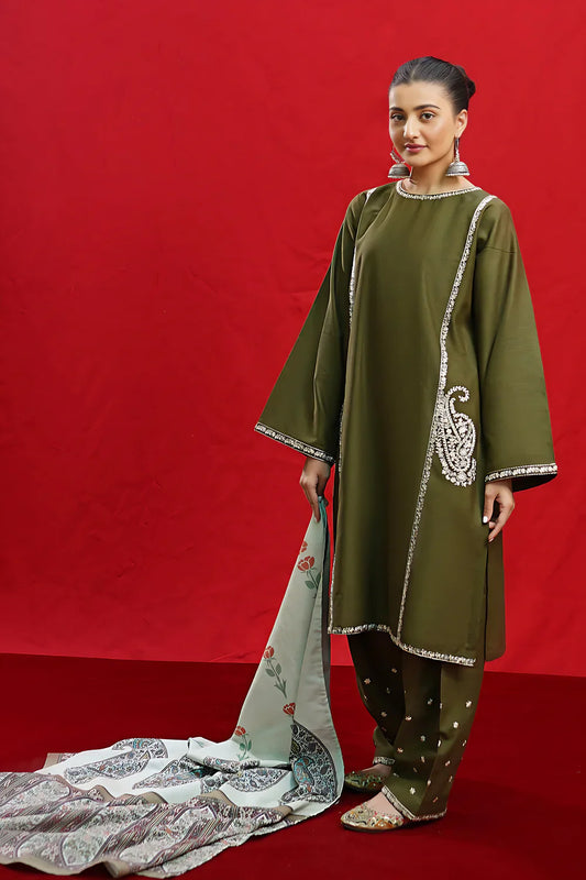 Embroidered Luxury Lawn Unstitched 3Pc | 1068