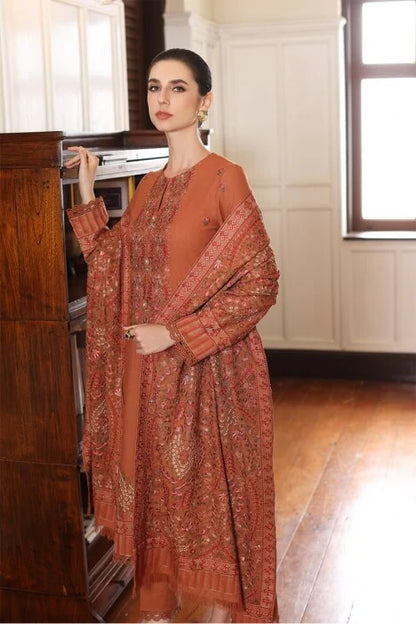 BAREEZE 3PC DHANAK EMBROIDERED SHIRT WITH DHANAK SHAWL AND TROUSER DN-2027