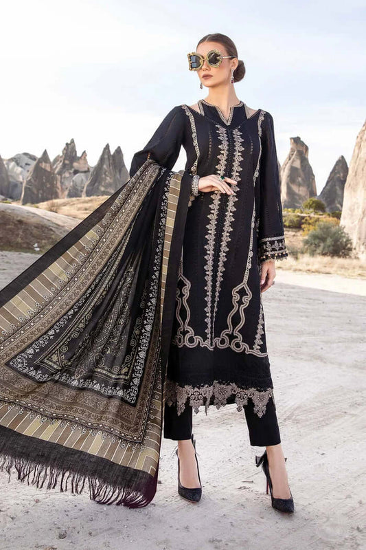 MARIA B 3PC DHANAK EMBROIDERED SHIRT WITH DHANAK SHAWL AND TROUSER DN-2074